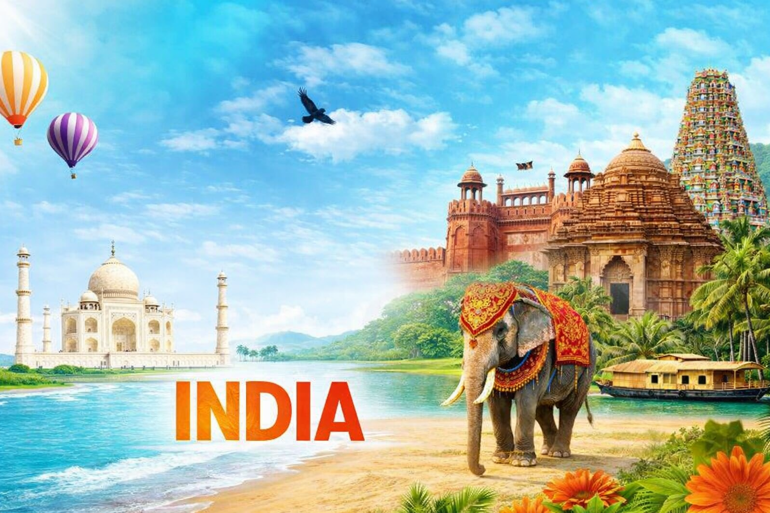 Car with North India tour destinations in background